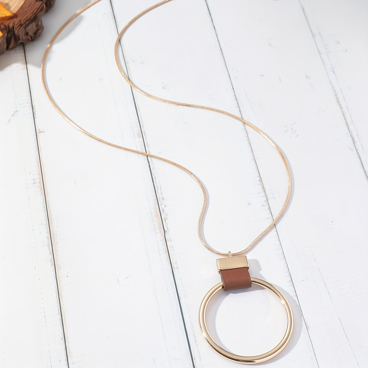 Open Circle Pendant Long Necklace