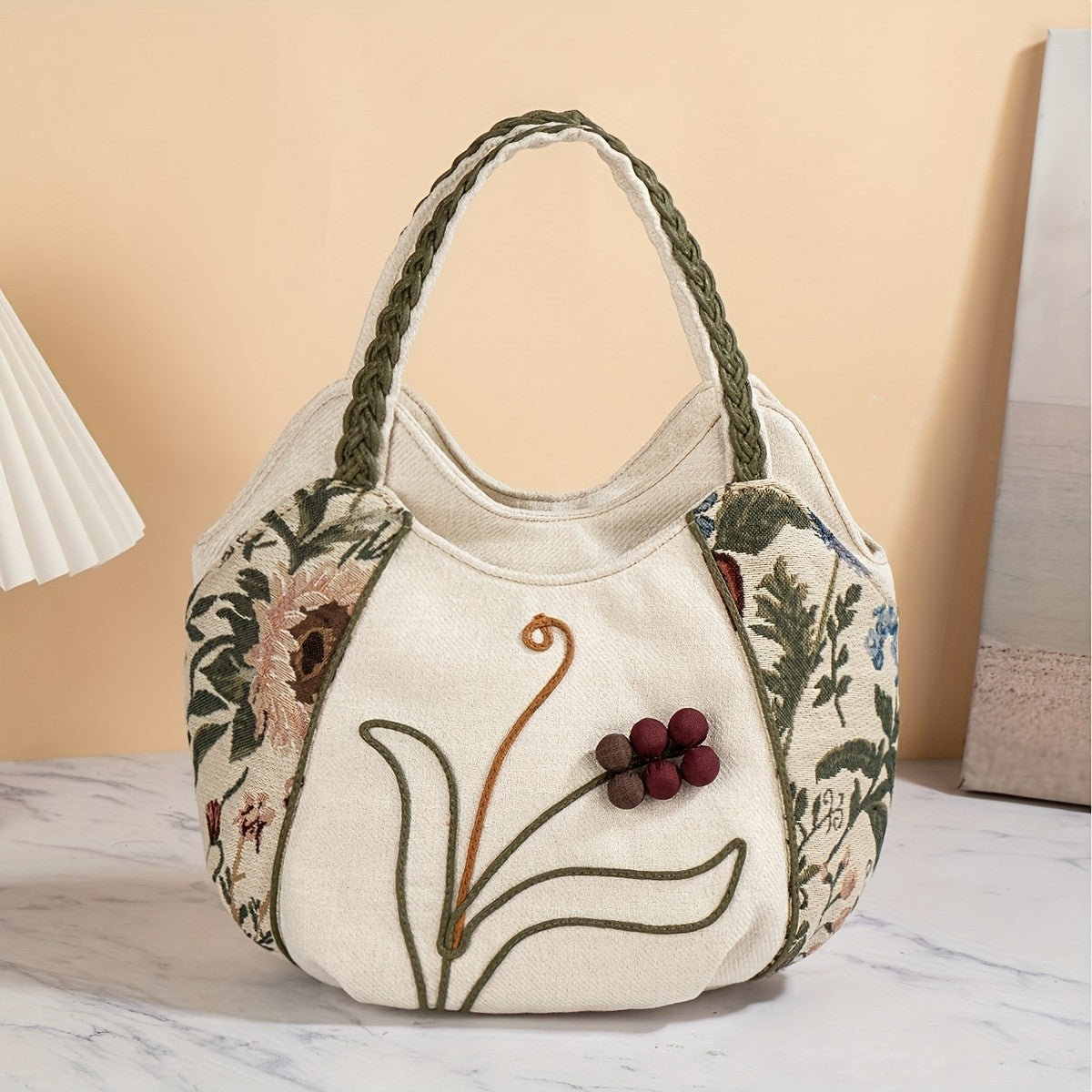 Botanical Embroidery Tote Bag