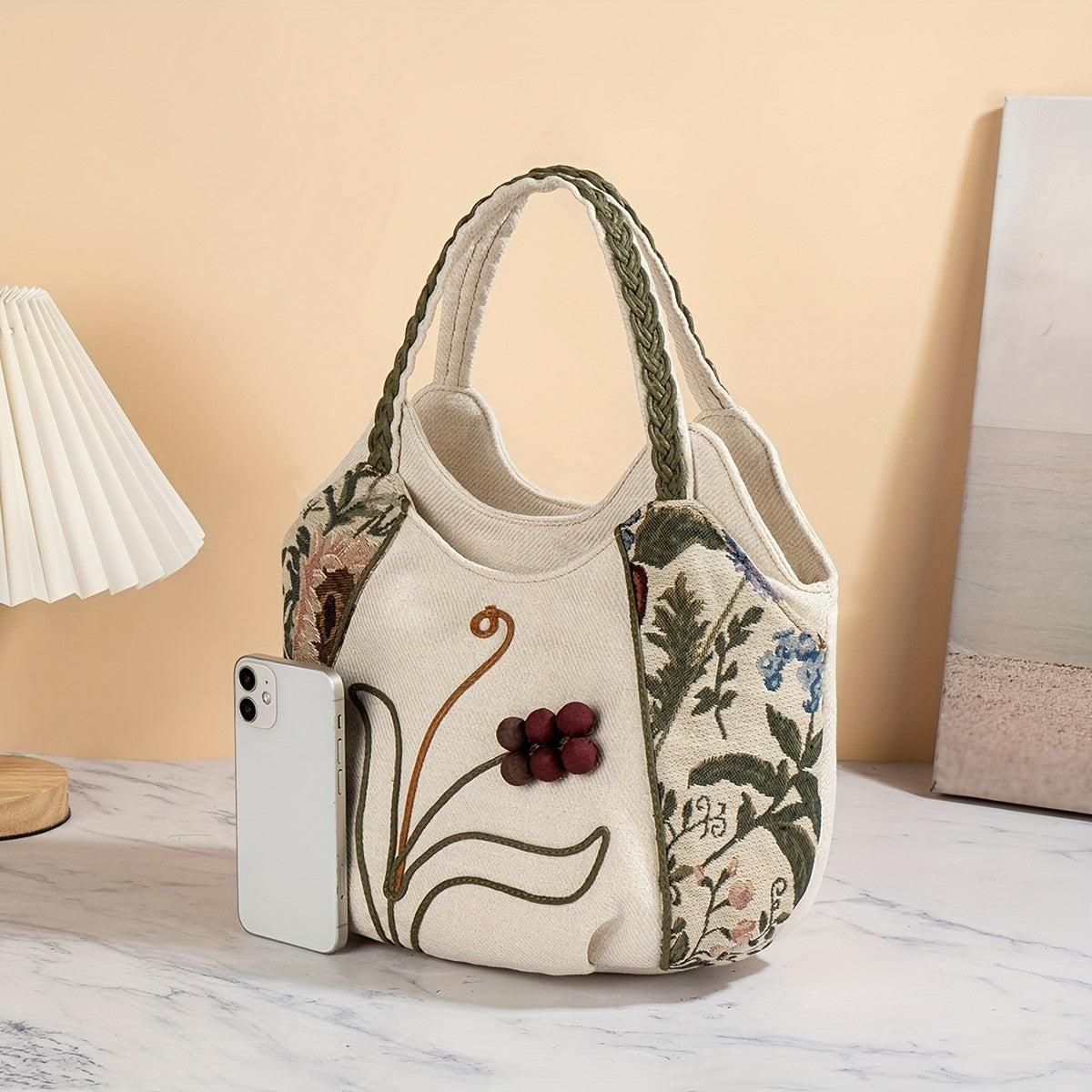 Botanical Embroidery Tote Bag