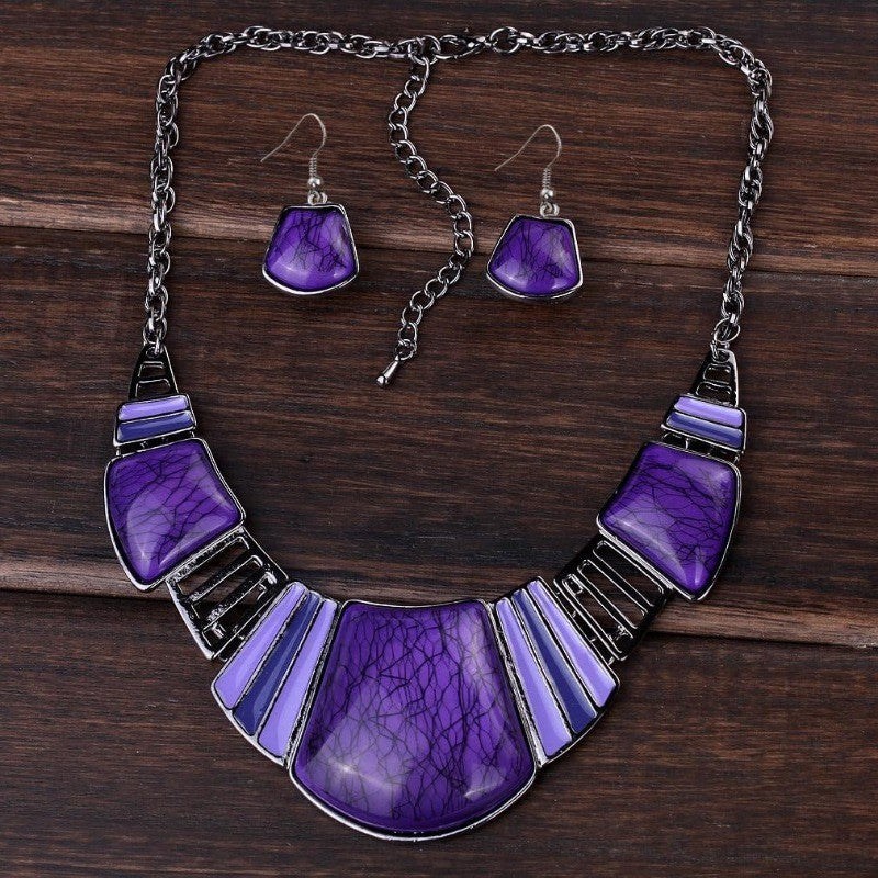 Crackle Statement Necklace & Earring Set