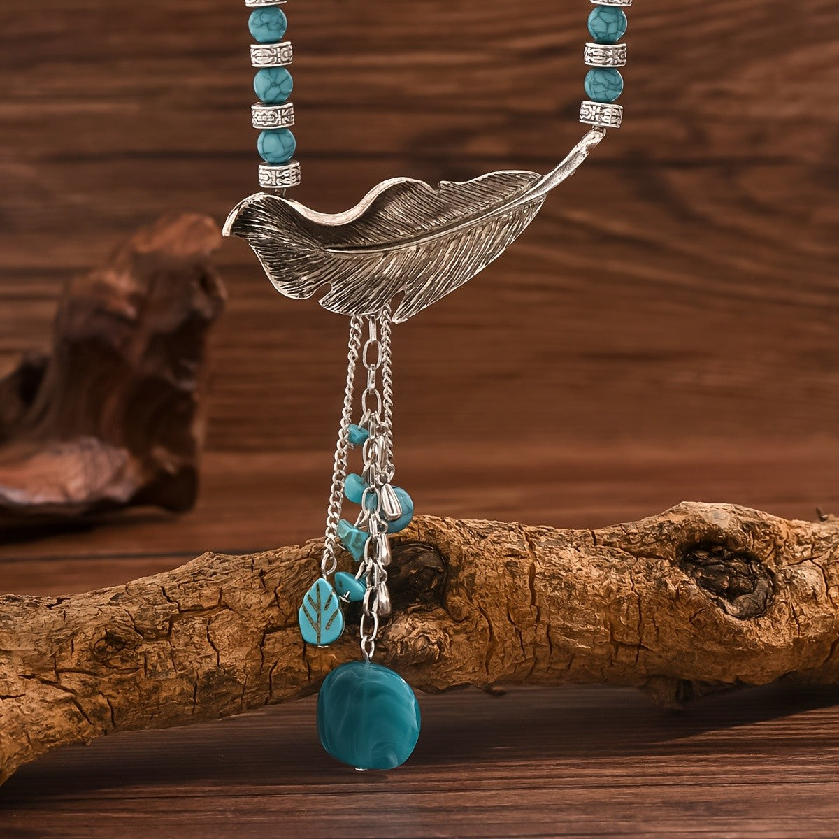 Turquoise Feather Dangle Necklace