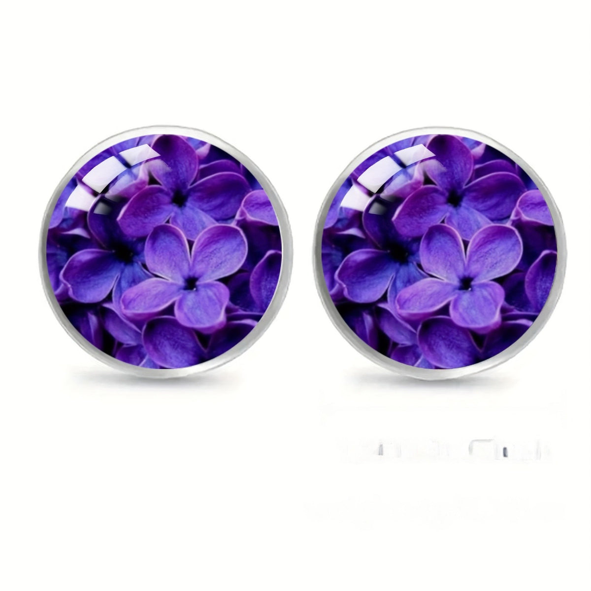 Purple Hydrangea Glass Dome Stud Earrings
