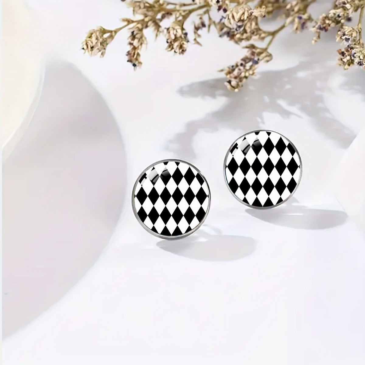 Black & White Checkerboard Stud Earrings