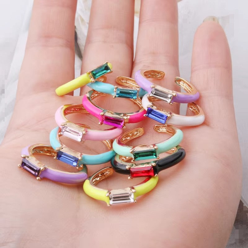 Enamel Baguette Stone Adjustable Ring