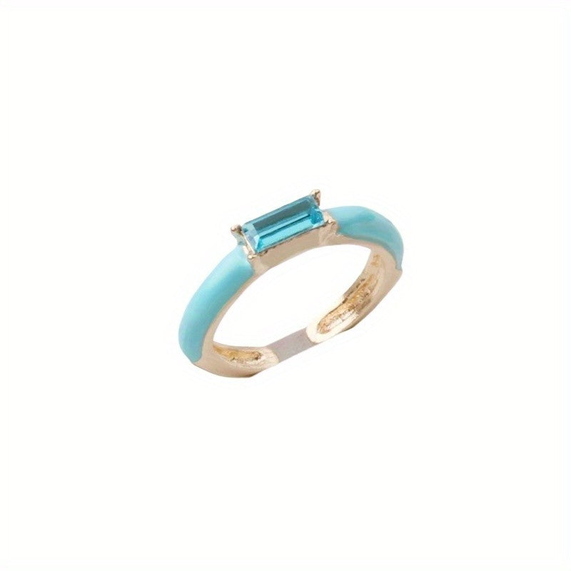 Enamel Baguette Stone Adjustable Ring