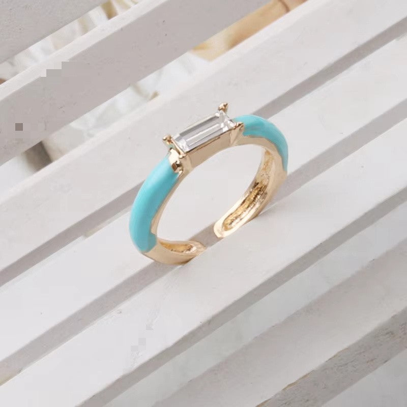 Enamel Baguette Stone Adjustable Ring