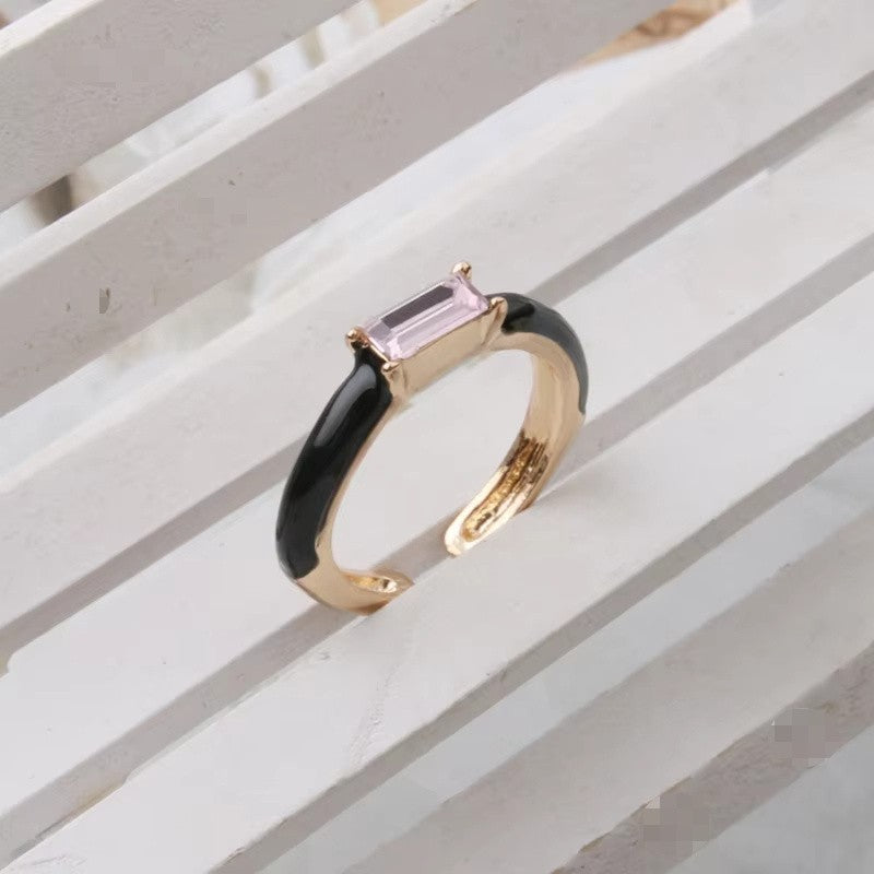 Enamel Baguette Stone Adjustable Ring
