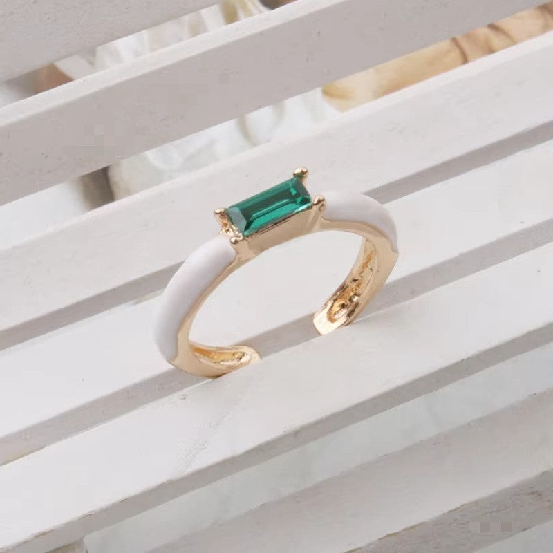Enamel Baguette Stone Adjustable Ring