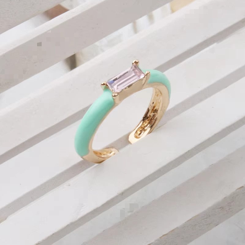 Enamel Baguette Stone Adjustable Ring