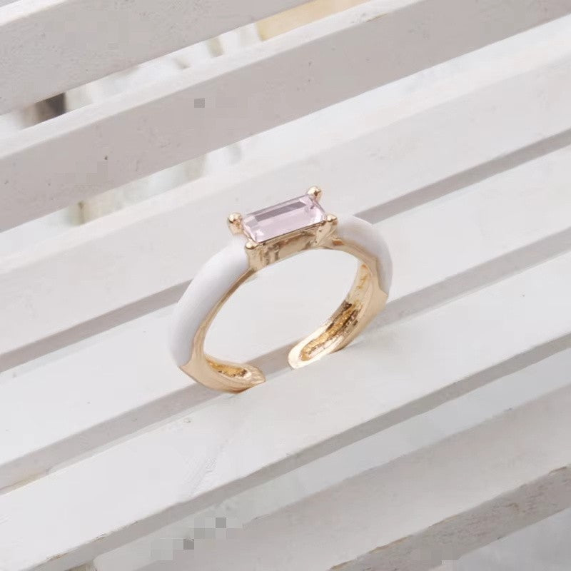 Enamel Baguette Stone Adjustable Ring
