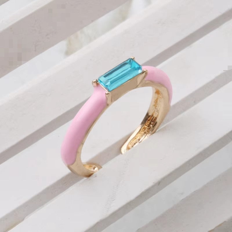 Enamel Baguette Stone Adjustable Ring