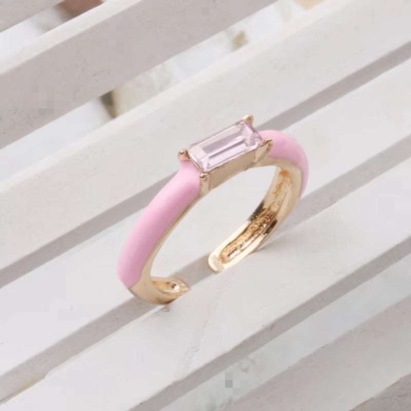 Enamel Baguette Stone Adjustable Ring