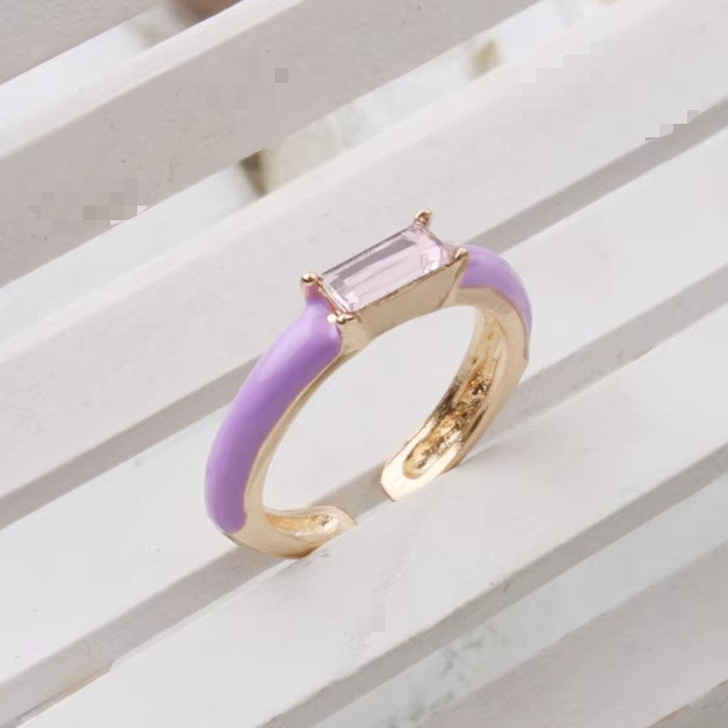 Enamel Baguette Stone Adjustable Ring