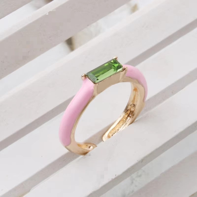 Enamel Baguette Stone Adjustable Ring