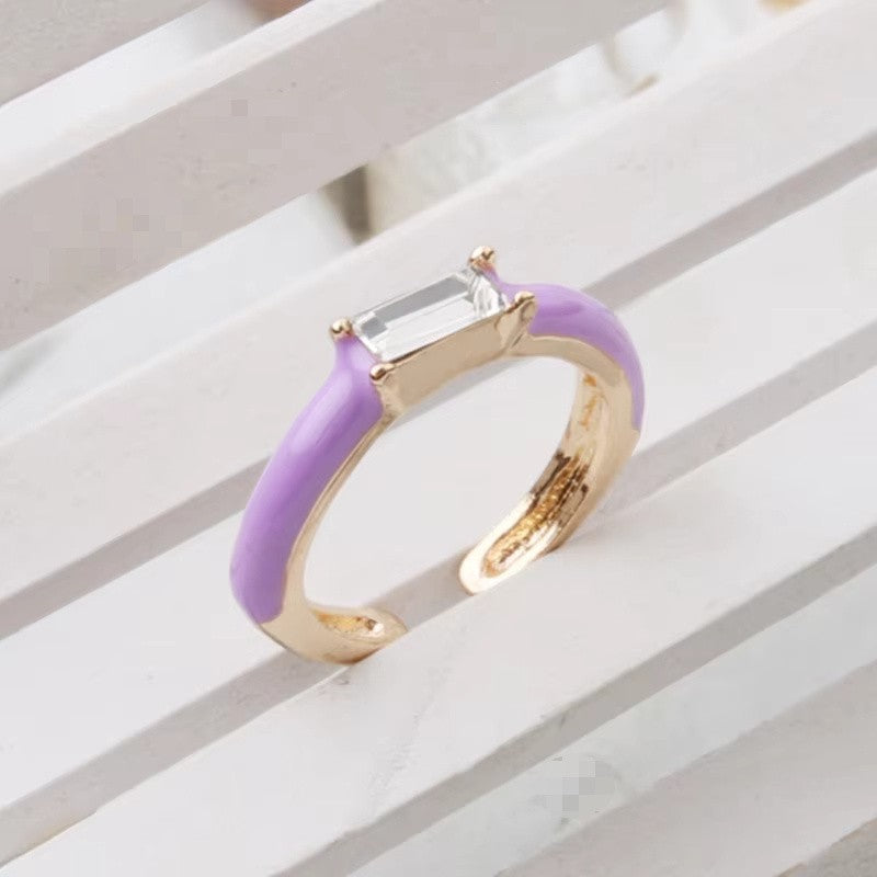 Enamel Baguette Stone Adjustable Ring