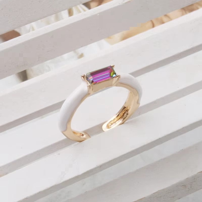 Enamel Baguette Stone Adjustable Ring