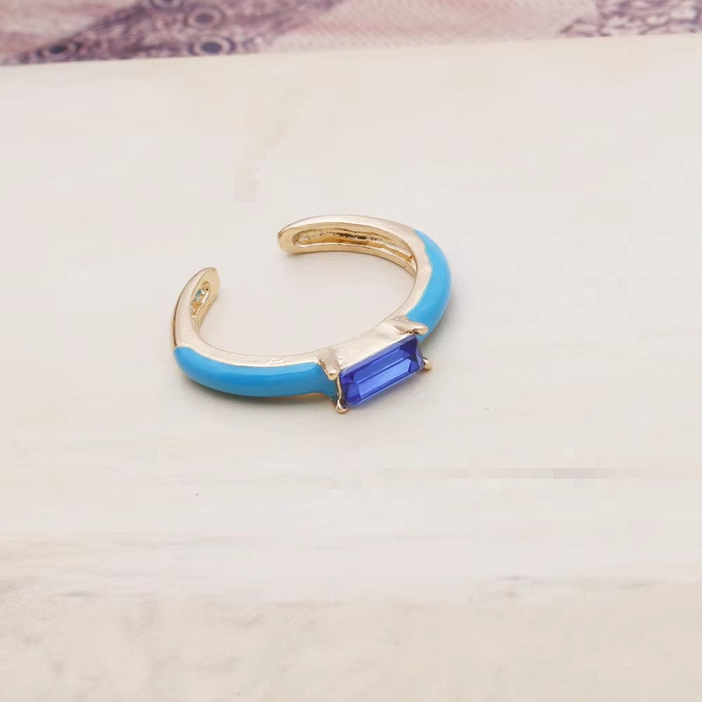 Enamel Baguette Stone Adjustable Ring