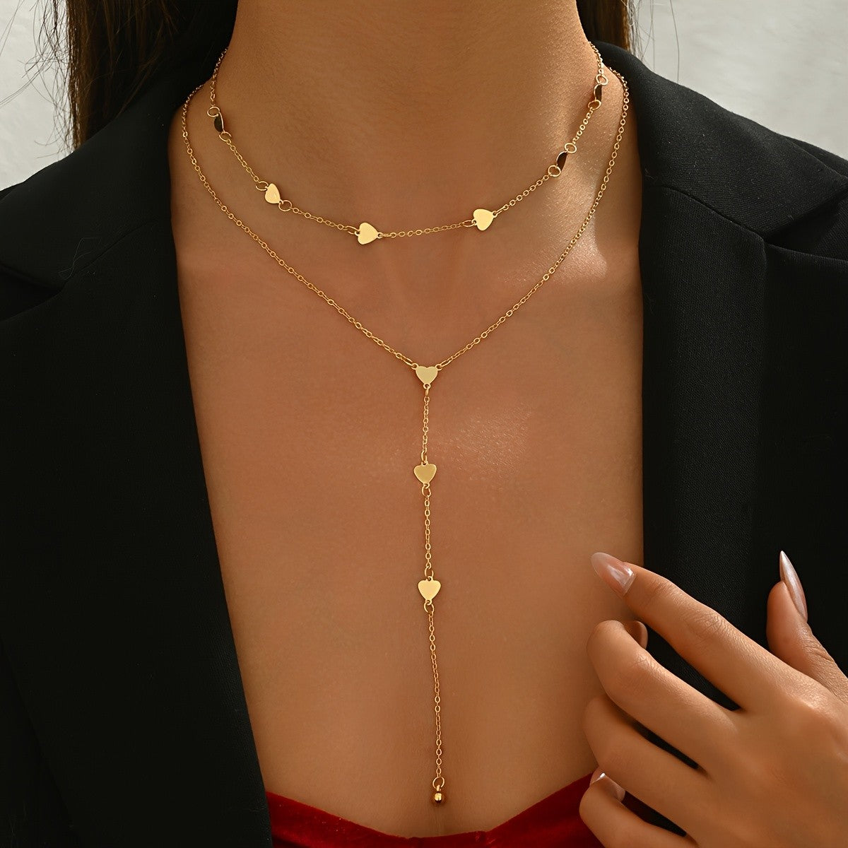 Layered Heart Y-Necklace