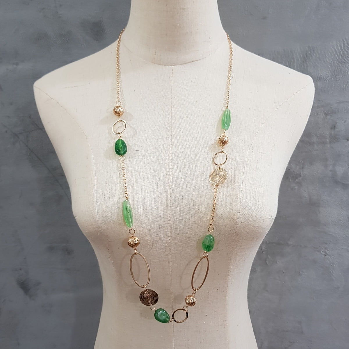 Gold-Tone Mixed Link Beaded Necklace