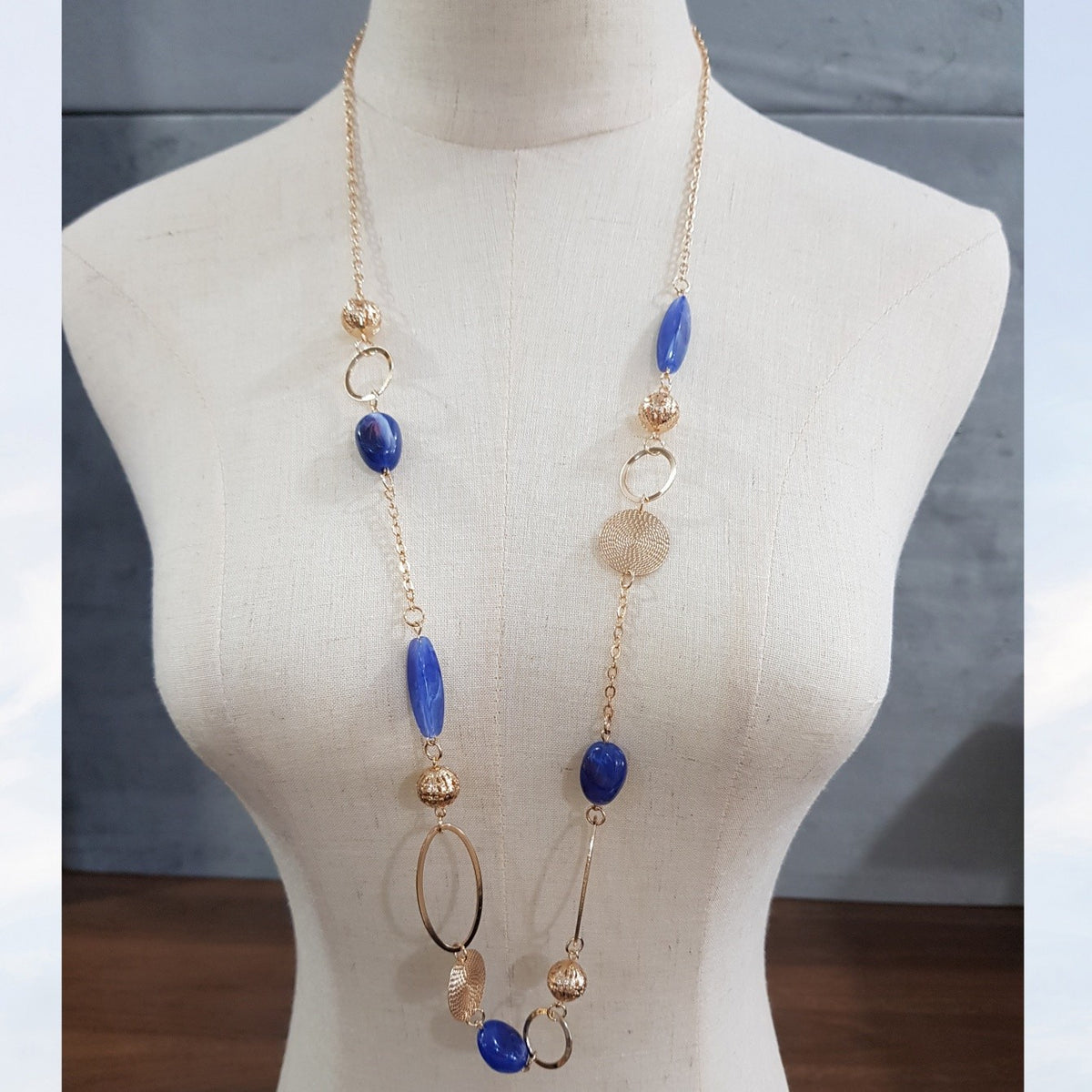 Gold-Tone Mixed Link Beaded Necklace