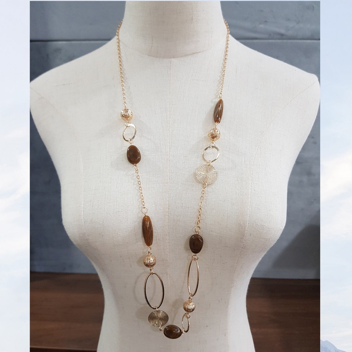 Gold-Tone Mixed Link Beaded Necklace
