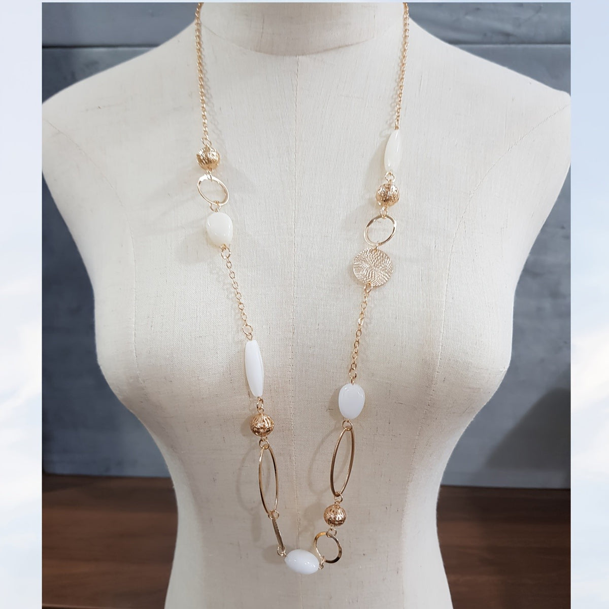 Gold-Tone Mixed Link Beaded Necklace