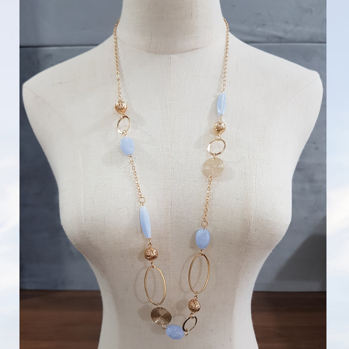 Gold-Tone Mixed Link Beaded Necklace