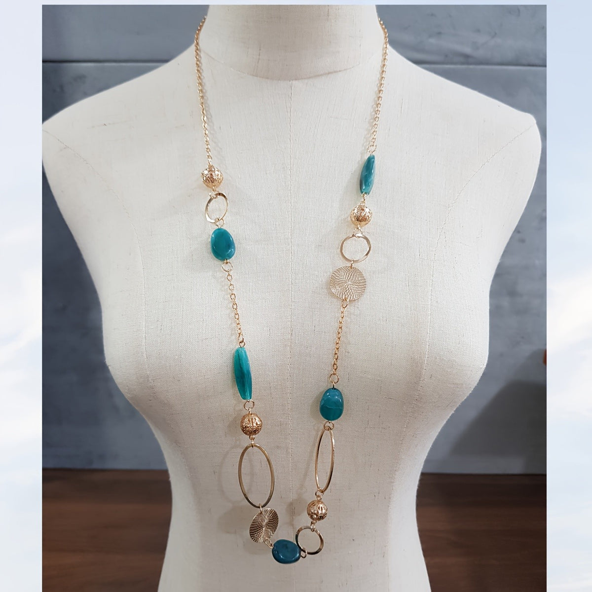 Gold-Tone Mixed Link Beaded Necklace