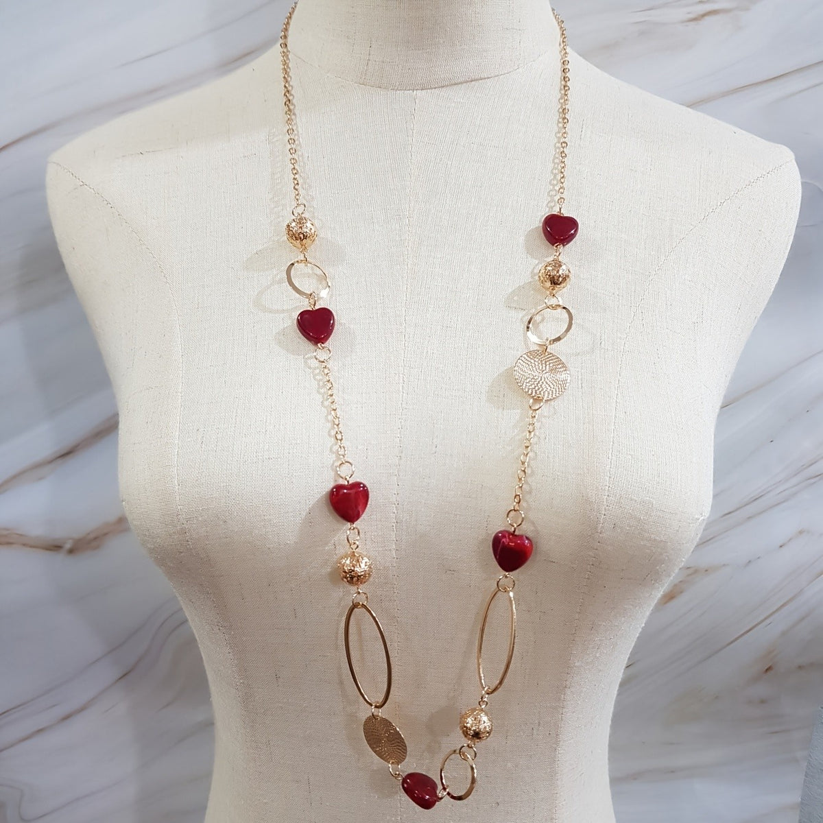 Gold-Tone Mixed Link Beaded Necklace