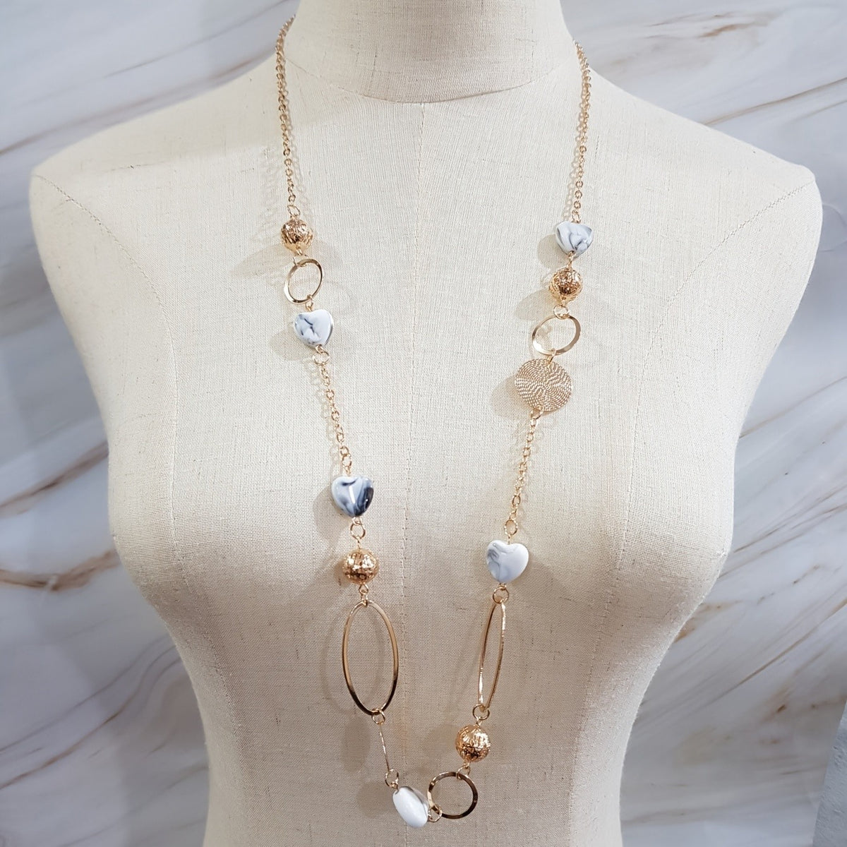 Gold-Tone Mixed Link Beaded Necklace