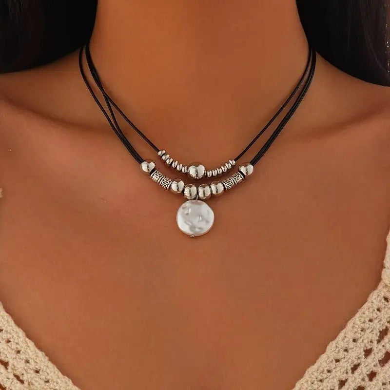 Silver-Tone Coin Bead Necklace