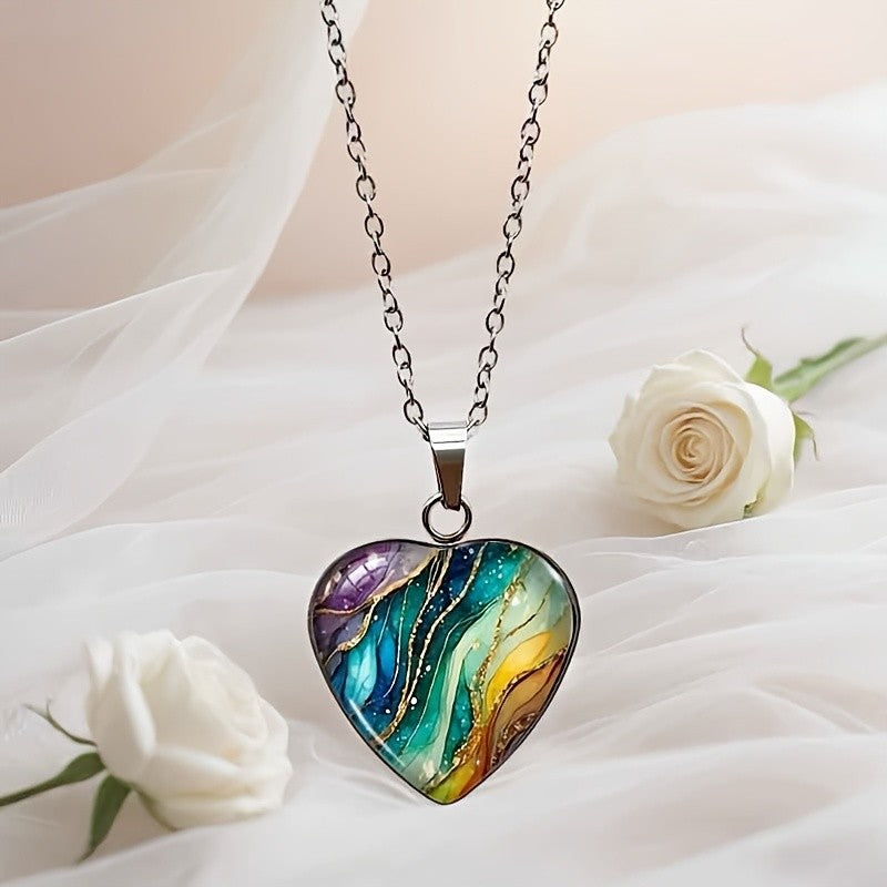 Colorful Glass Heart Necklace
