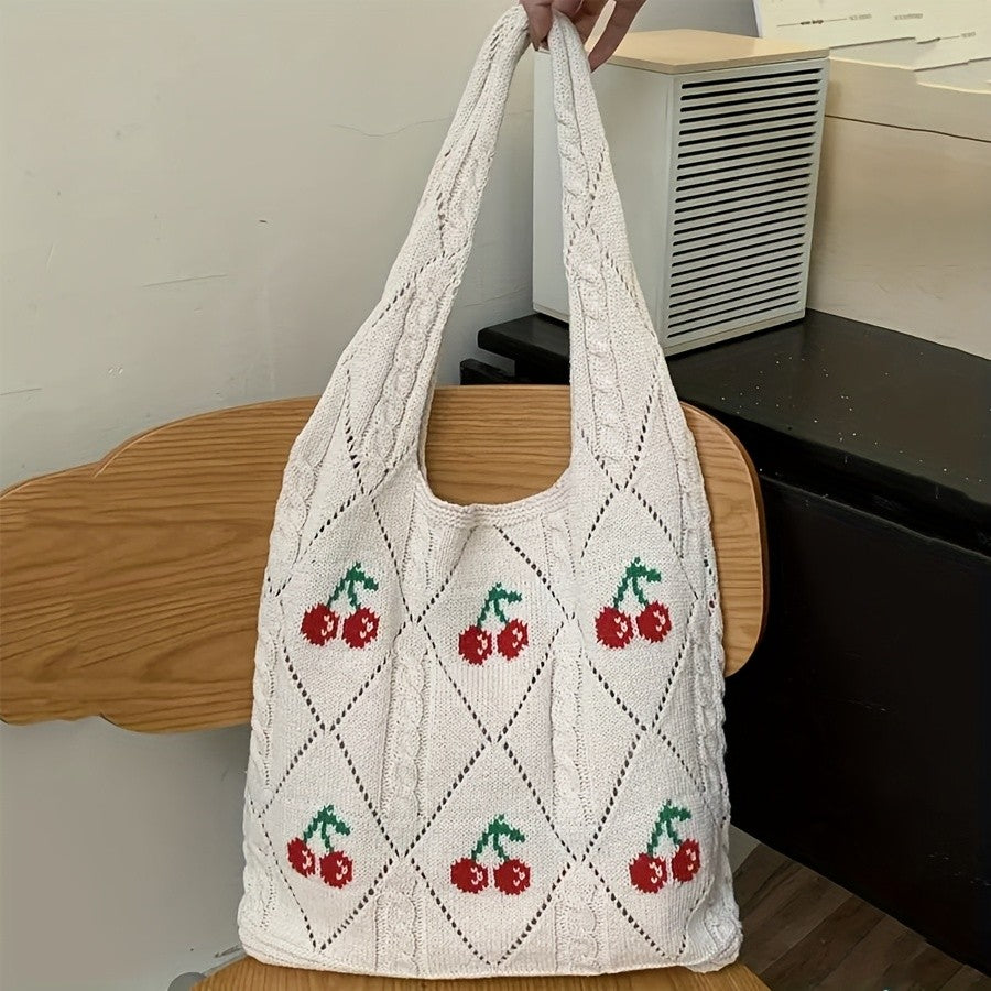 Cherry Knit Tote Bag