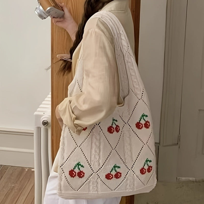Cherry Knit Tote Bag