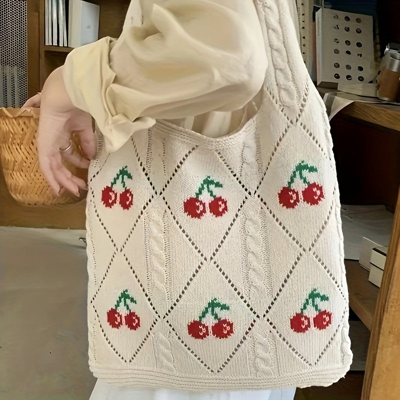 Cherry Knit Tote Bag
