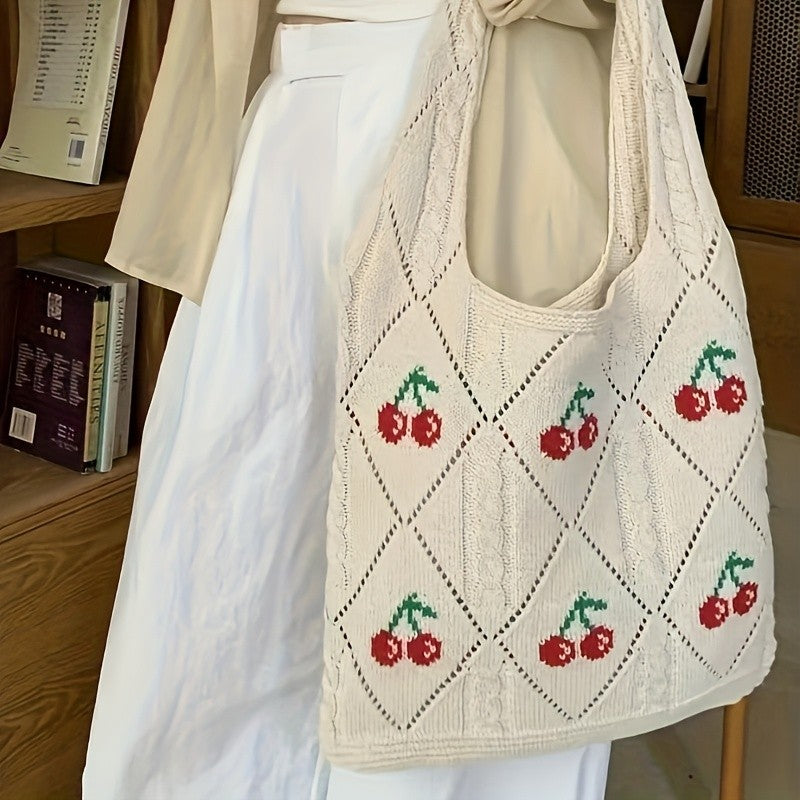 Cherry Knit Tote Bag