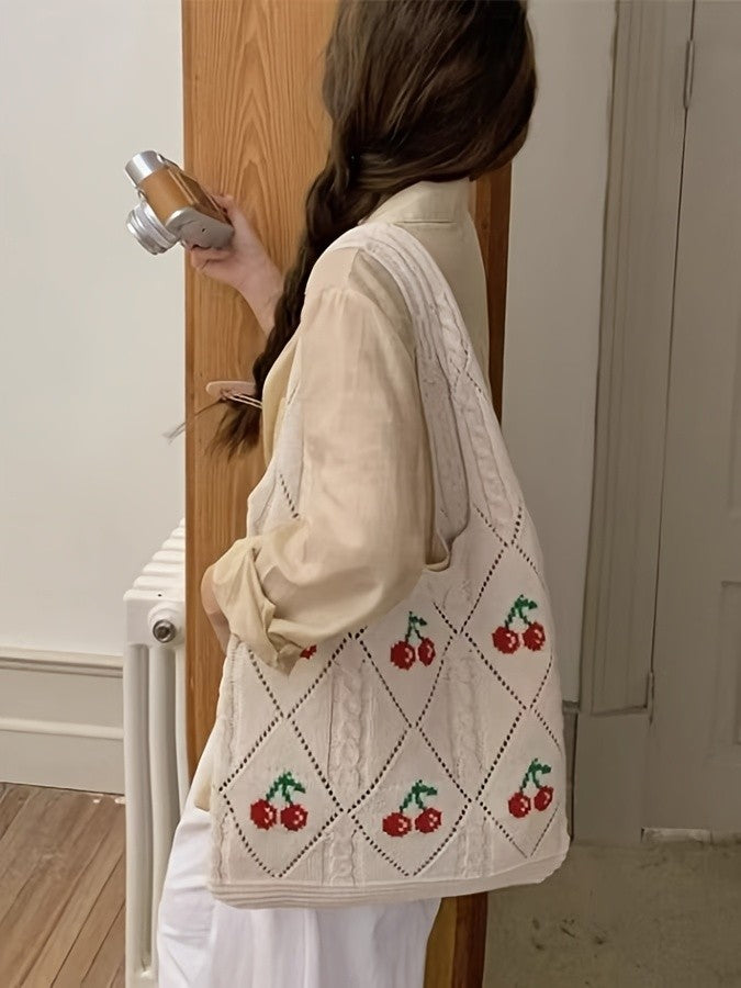 Cherry Knit Tote Bag