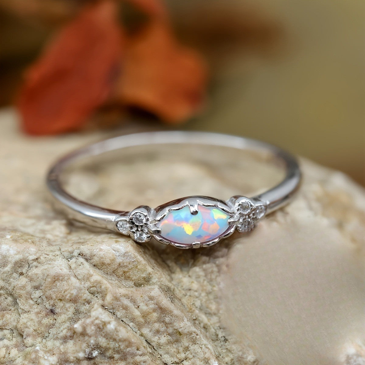White Opal Marquise Ring