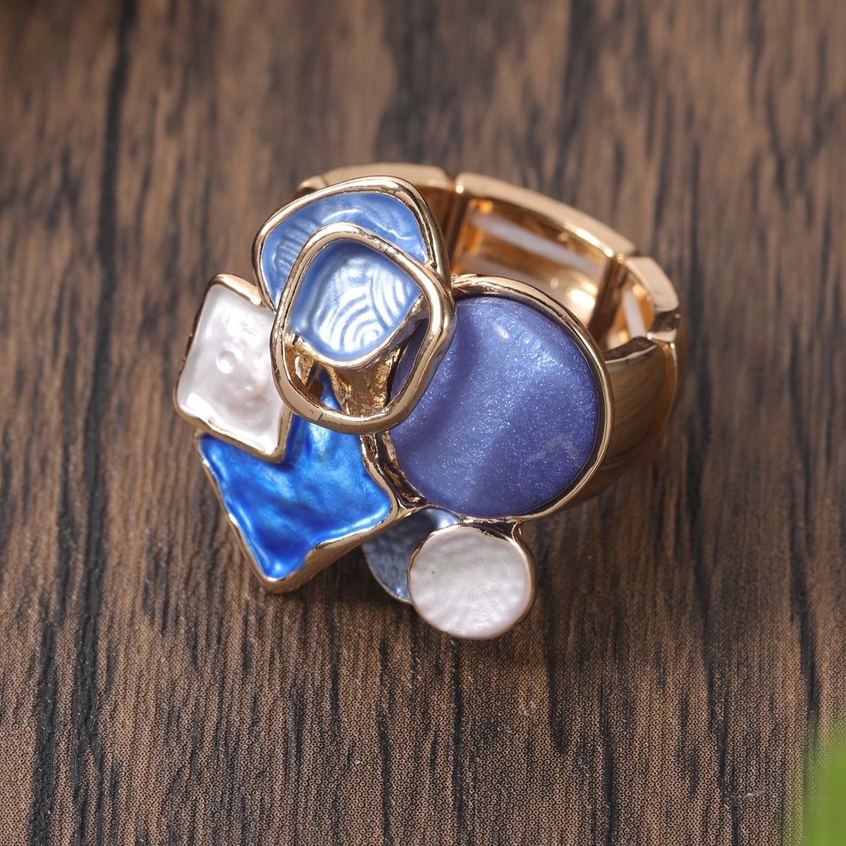 Blue Mosaic Cluster Ring