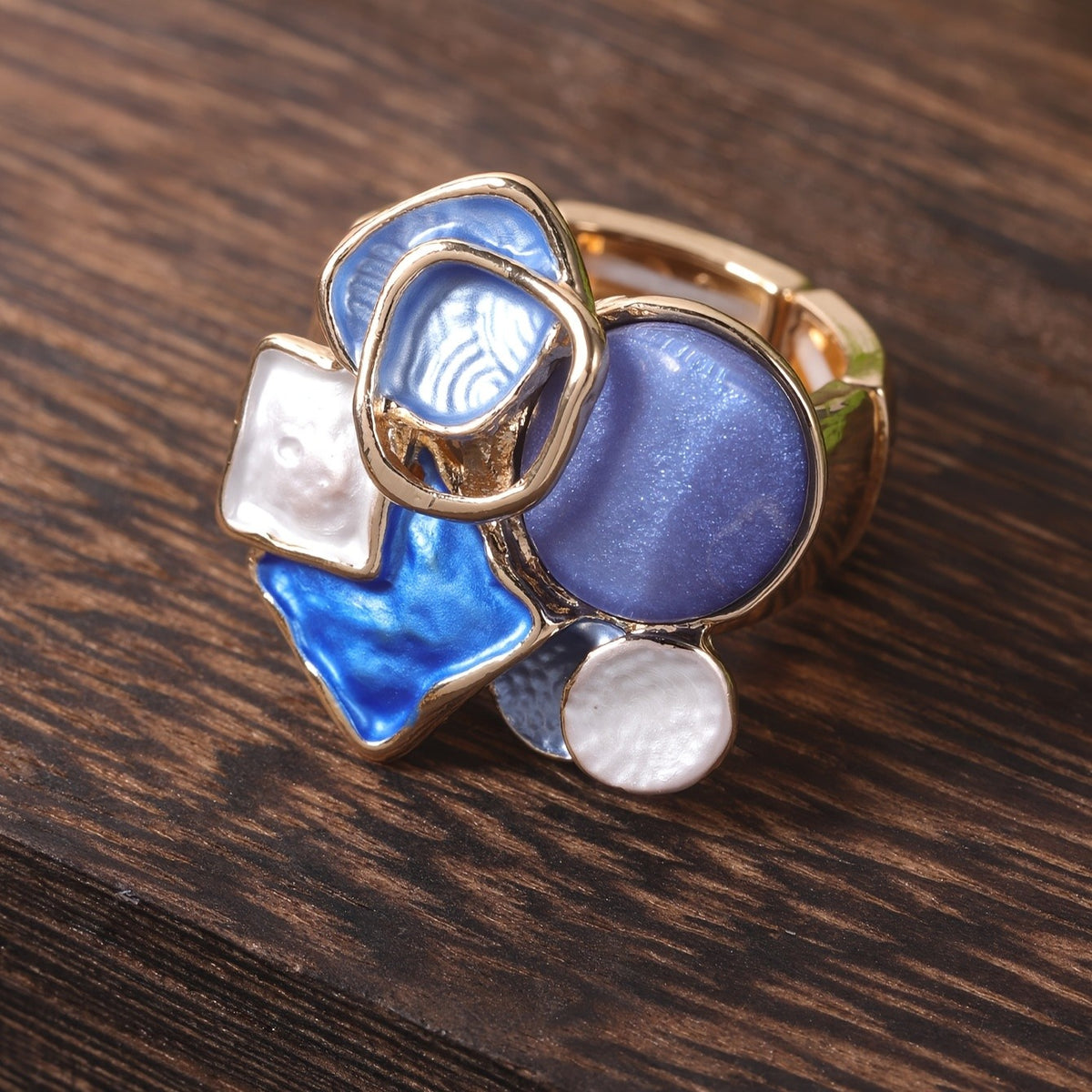 Blue Mosaic Cluster Ring