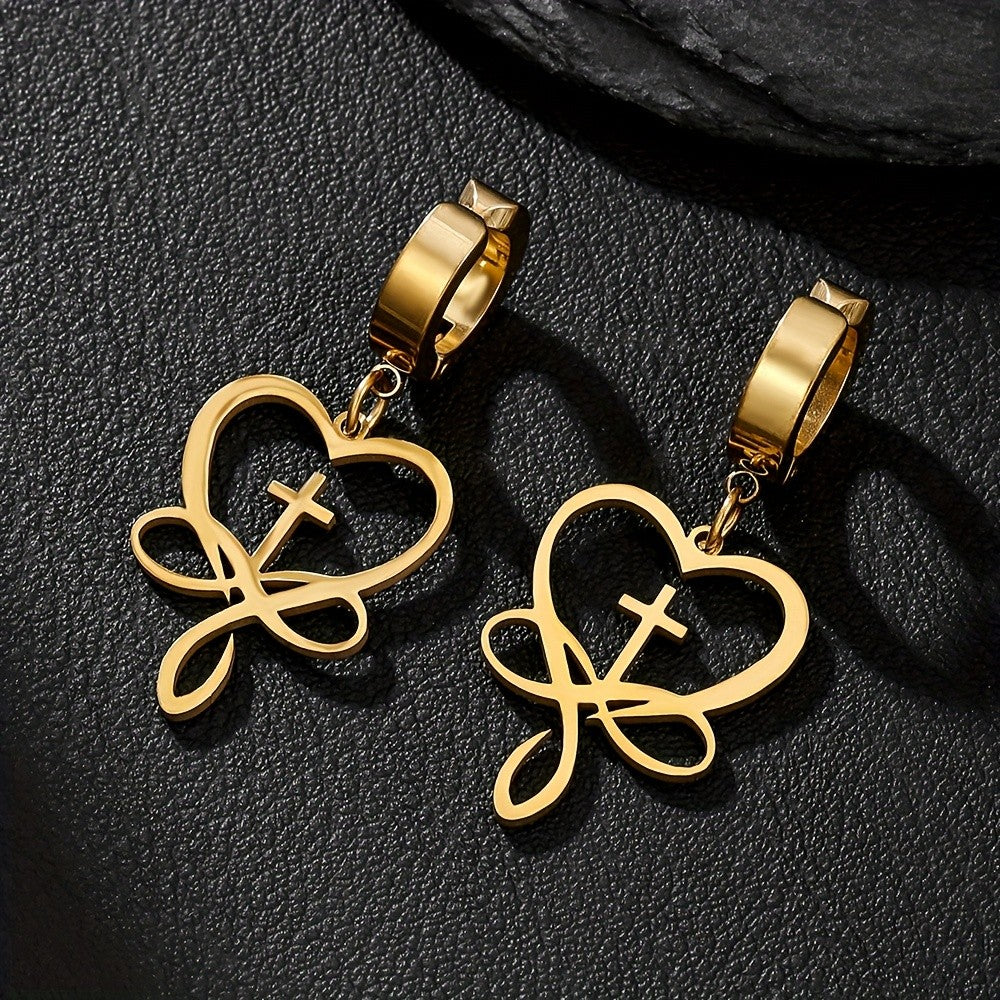 Heart Cross Ribbon Hoop Earrings