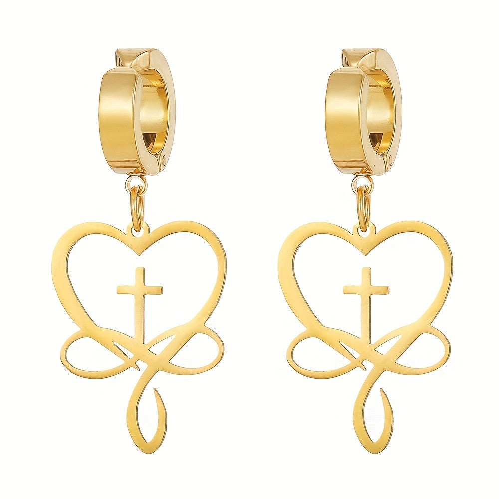 Heart Cross Ribbon Hoop Earrings