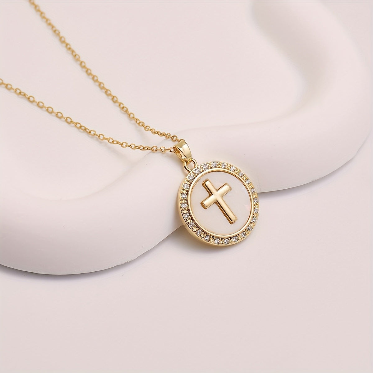 Zircon Halo Cross Necklace