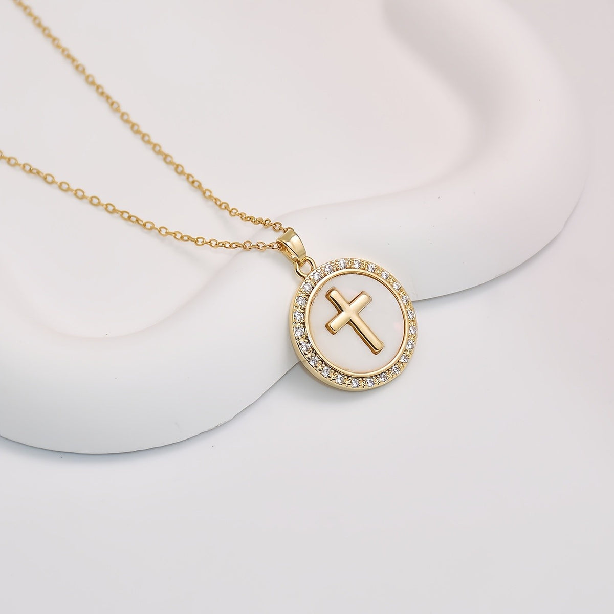 Zircon Halo Cross Necklace