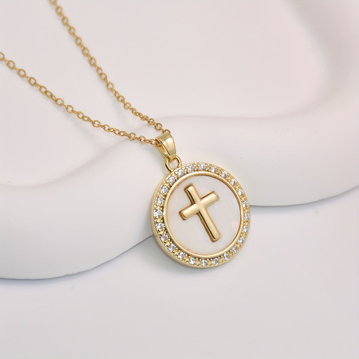 Zircon Halo Cross Necklace