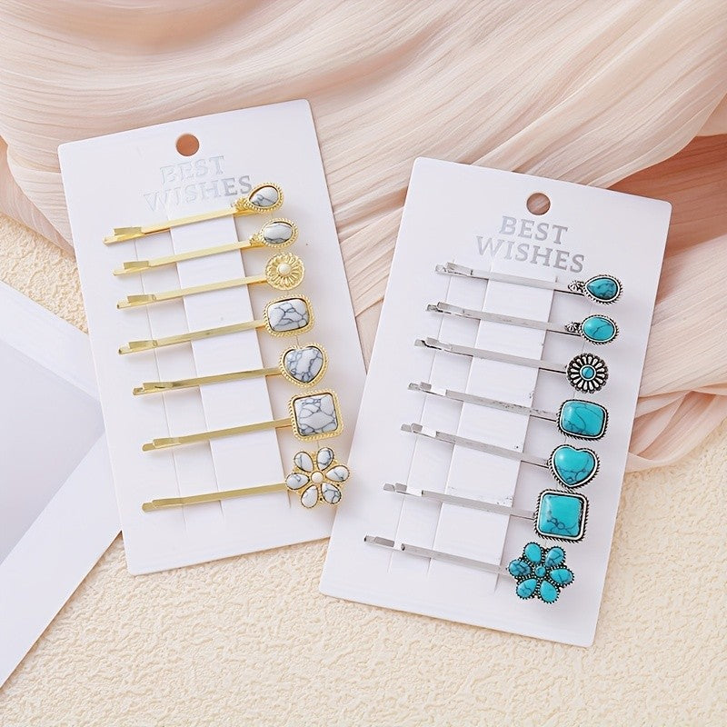 Turquoise Stone Hair Clip Set