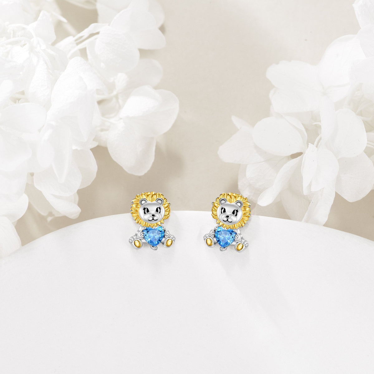 Blue Heart Lion Stud Earrings