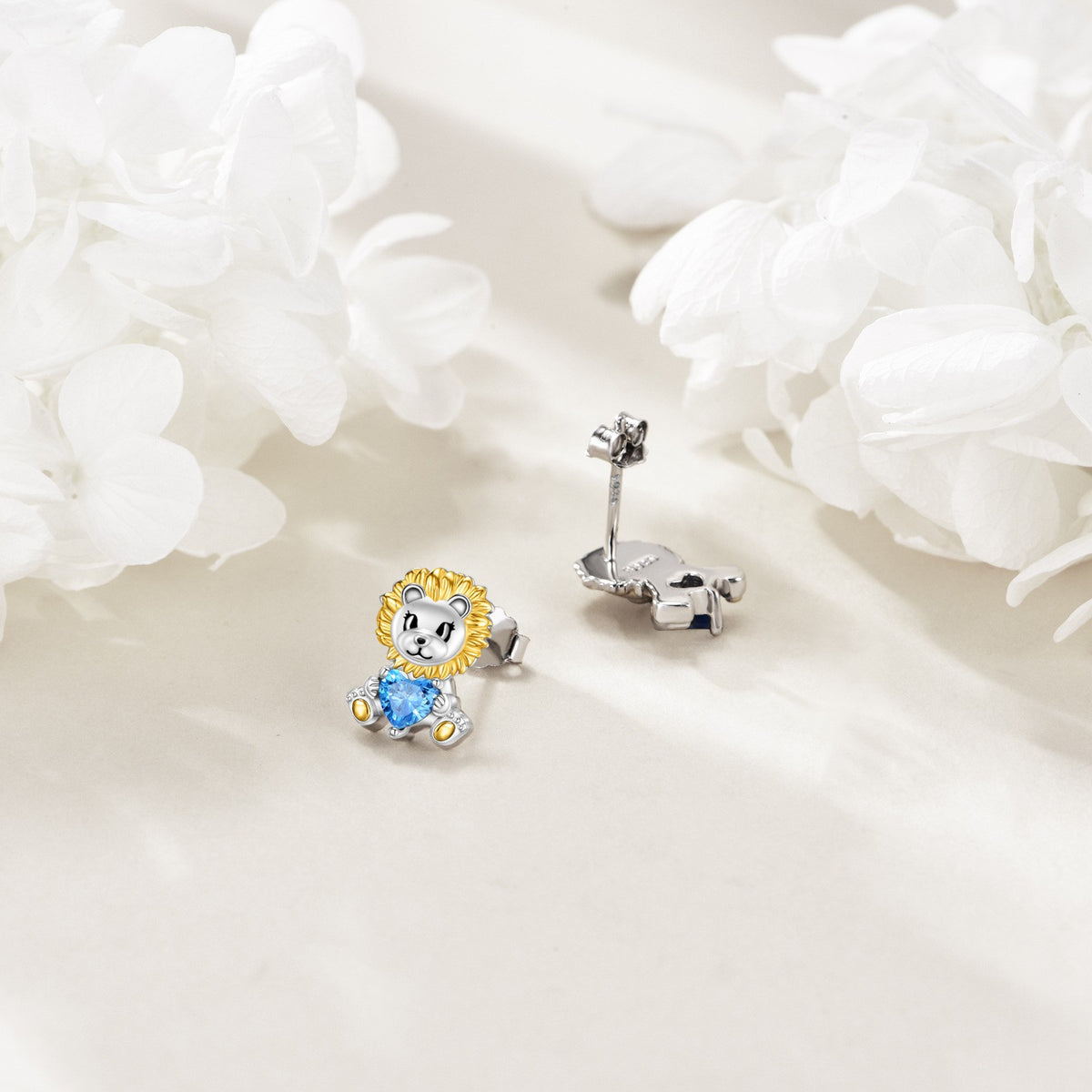 Blue Heart Lion Stud Earrings
