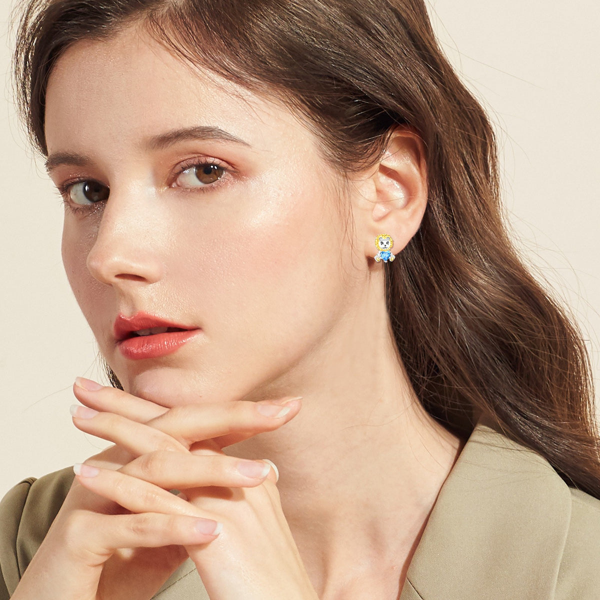 Blue Heart Lion Stud Earrings