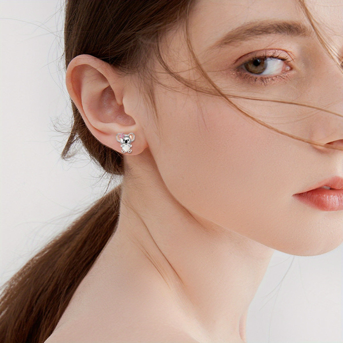 Pink Flower Koala Stud Earrings